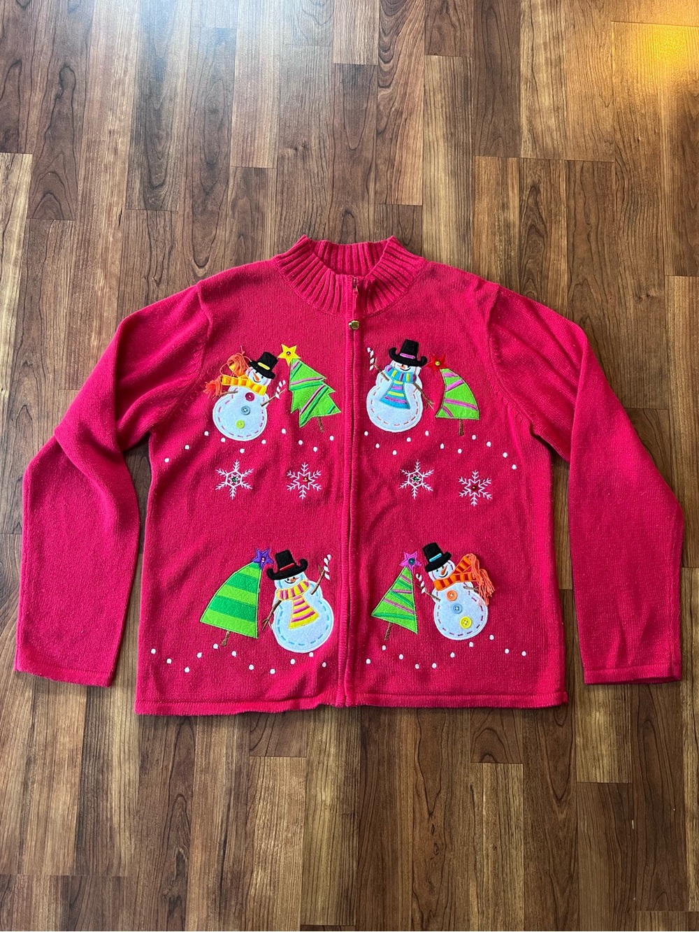 Holiday Christmas Snowman Cardigan Ugly Sweater Tiara International Large